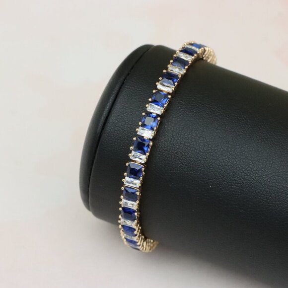 "Rose Gold Tennis Bracelet with Blue & White CZ, Elegant Sparkle Look, XPBL0741 - Picture 11 of 12